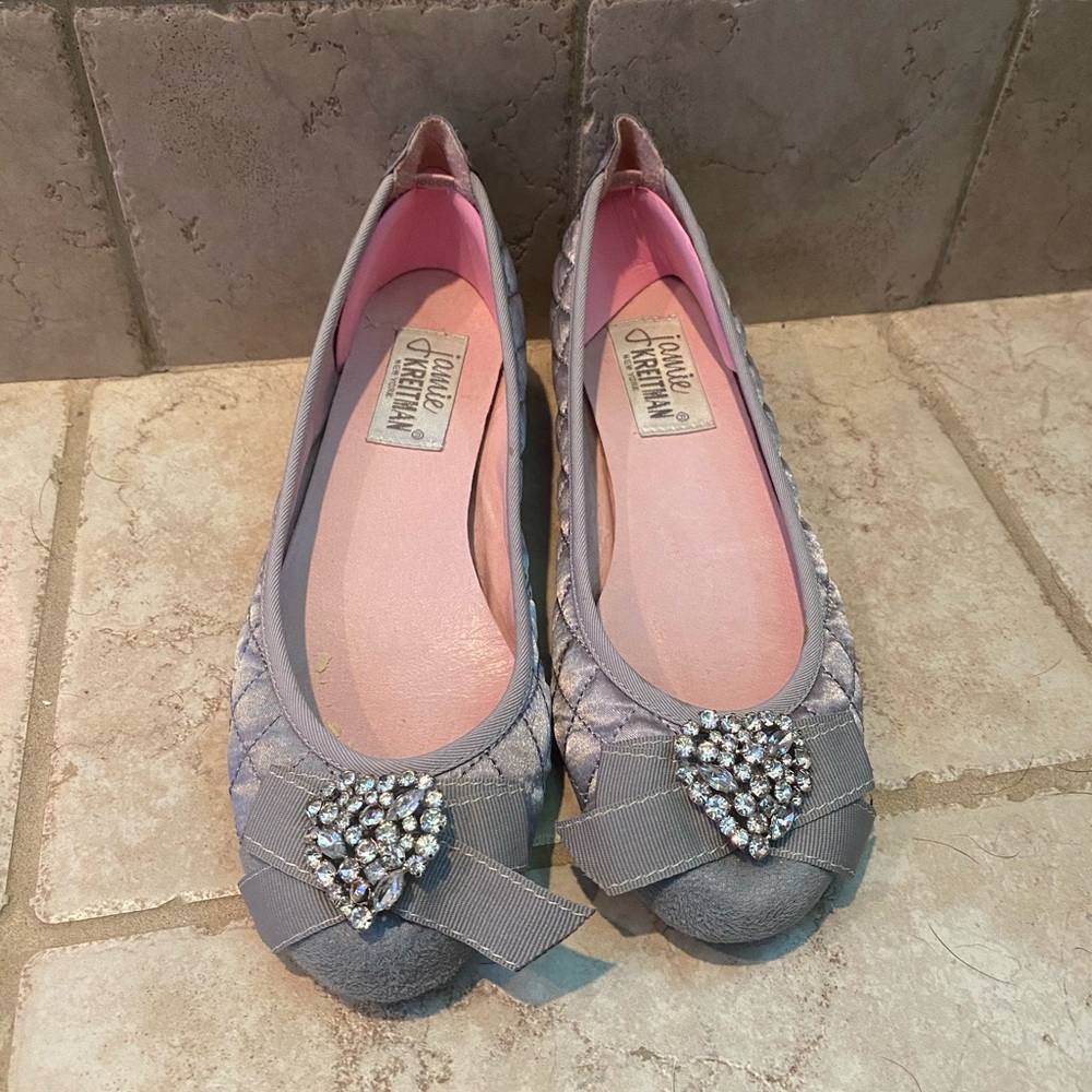 Rhinestone quilted silver ballet flats